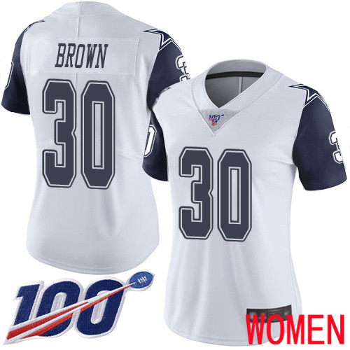 Women Dallas Cowboys Limited White Anthony Brown 30 100th Season Rush Vapor Untouchable NFL Jersey